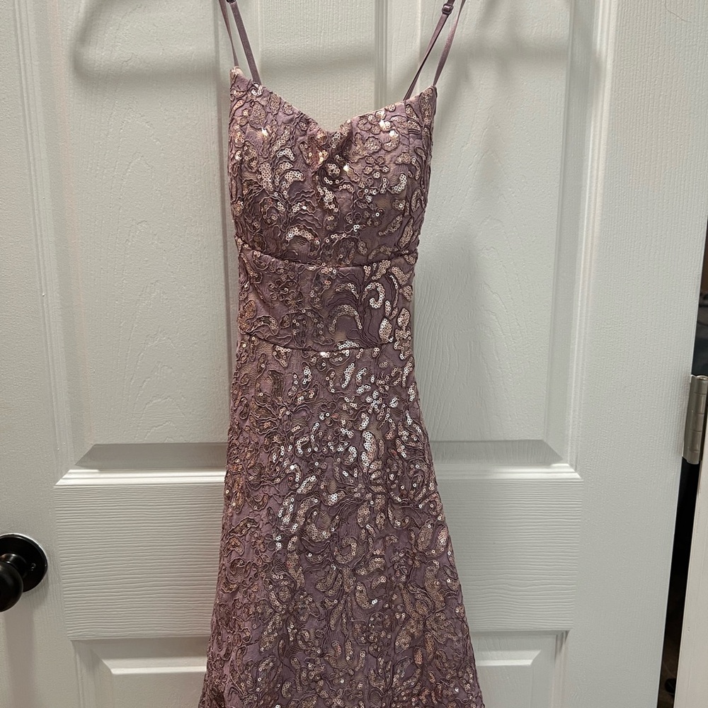 Elegant Lace Evening Dress in Purple